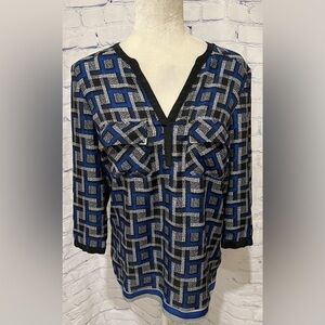eci New York Black Blue Gray Blouse Size Small